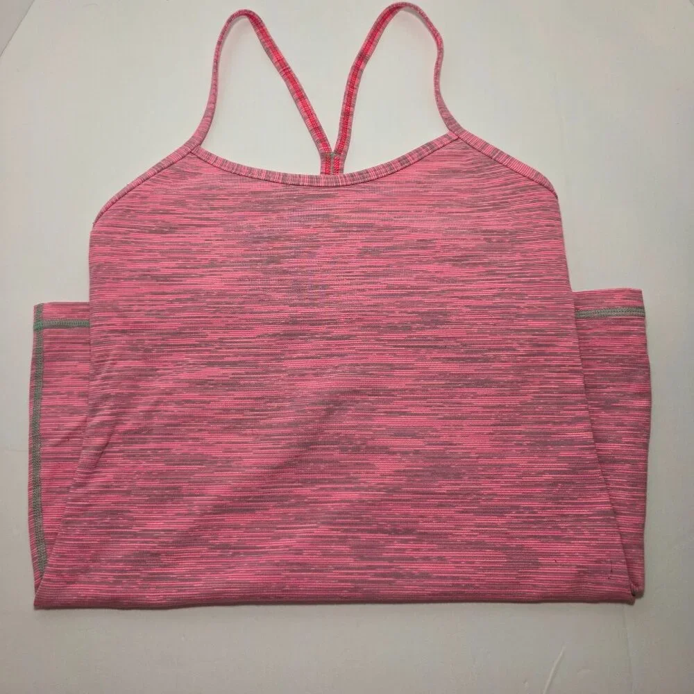 Lululemon Power Y Heathered Pink Racerback Tank w/ Built-In Bra - Picture 3 of 10